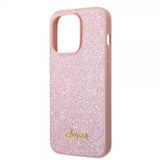 Guess iPhone 14 Pro Cover Glitter Flakes Metal Logo Rosa