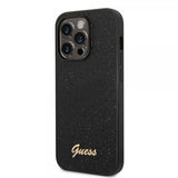 Guess iPhone 14 Pro Cover Glitter Flakes Metal Logo Sort
