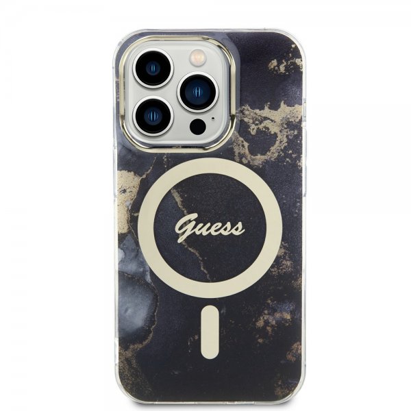 Guess iPhone 14 Pro Cover Golden Marble MagSafe Sort