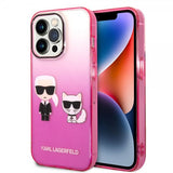Karl Lagerfeld iPhone 14 Pro Cover Karl & Choupette Gradient Lyserød