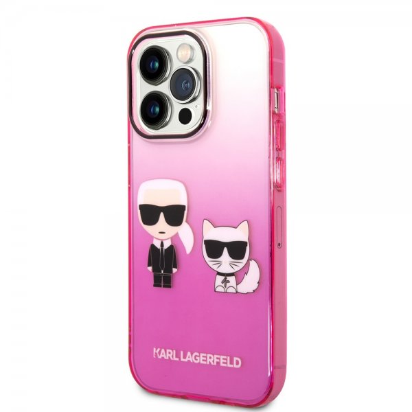 Karl Lagerfeld iPhone 14 Pro Cover Karl & Choupette Gradient Lyserød