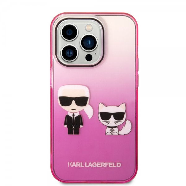 Karl Lagerfeld iPhone 14 Pro Cover Karl & Choupette Gradient Lyserød