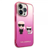 Karl Lagerfeld iPhone 14 Pro Cover Karl & Choupette Gradient Lyserød
