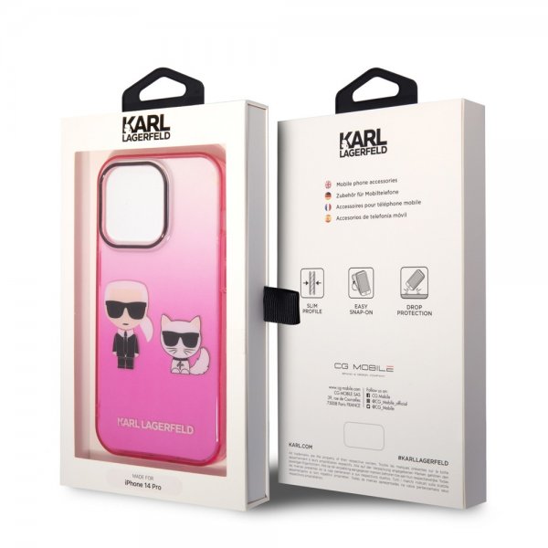 Karl Lagerfeld iPhone 14 Pro Cover Karl & Choupette Gradient Lyserød
