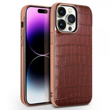 Qialino iPhone 14 Pro Cover Krokodillemønster MagSafe Brun