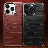 Qialino iPhone 14 Pro Cover Krokodillemønster MagSafe Brun