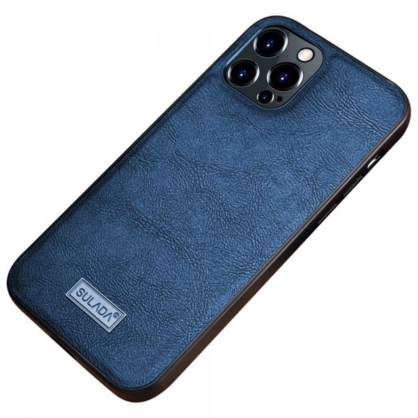Sulada iPhone 14 Pro Cover Lædertekstur Blå