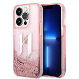 Karl Lagerfeld iPhone 14 Pro Cover Liquid Glitter Big Logo Rosa