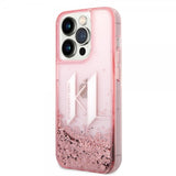 Karl Lagerfeld iPhone 14 Pro Cover Liquid Glitter Big Logo Rosa