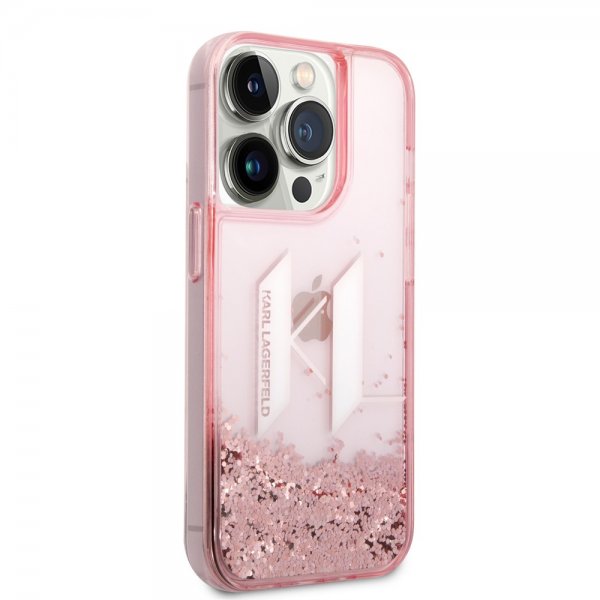 Karl Lagerfeld iPhone 14 Pro Cover Liquid Glitter Big Logo Rosa