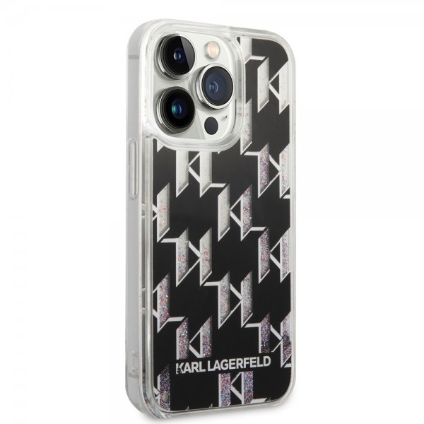 Karl Lagerfeld iPhone 14 Pro Cover Liquid Glitter Monogram Sort