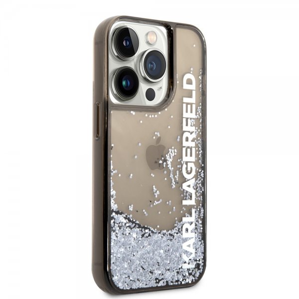 Karl Lagerfeld iPhone 14 Pro Cover Liquid Glitter Translucent Sort