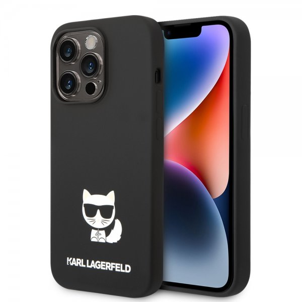 Karl Lagerfeld iPhone 14 Pro Cover Liquid Silicone Choupette Sort