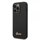 Guess iPhone 14 Pro Cover Flydende Silikone Metallogo Sort