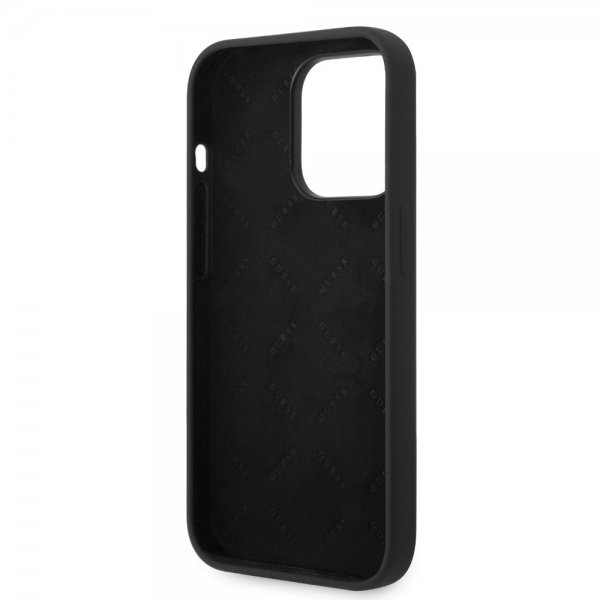 Guess iPhone 14 Pro Cover Flydende Silikone Metallogo Sort