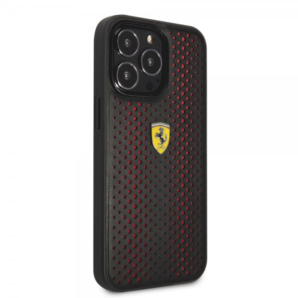 Ferrari iPhone 14 Pro Cover Logo Perforeret Rød