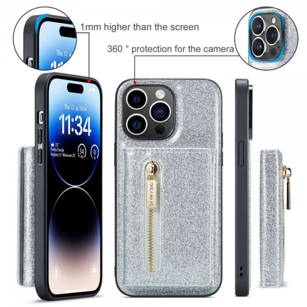 Dg.Ming iPhone 14 Pro Cover M3 Series Aftagelig Kortholder Sølv