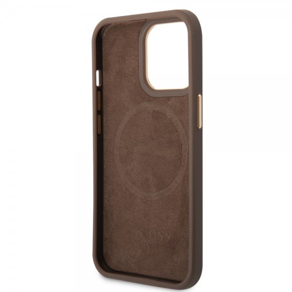 Guess iPhone 14 Pro Cover Metal Plate Logo MagSafe Brun