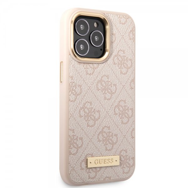 Guess iPhone 14 Pro Cover Metal Plate Logo MagSafe Rosa