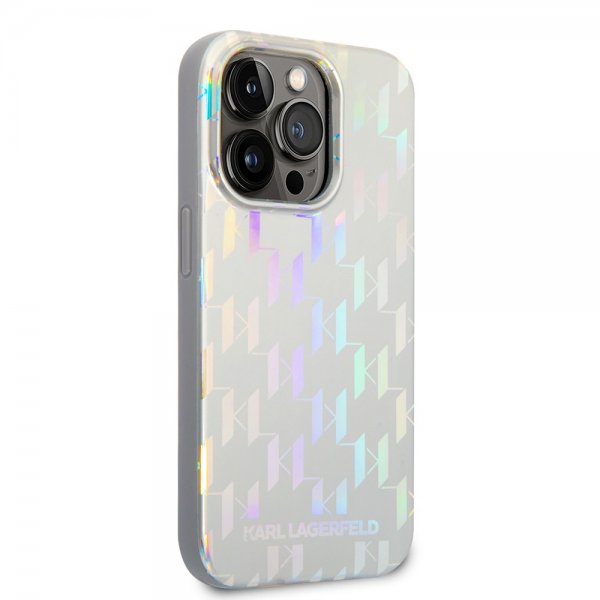 Karl Lagerfeld iPhone 14 Pro Cover Monogram Iridescent Silver