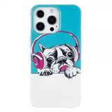 iPhone 14 Pro Cover Motiv Hund med Høretelefoner