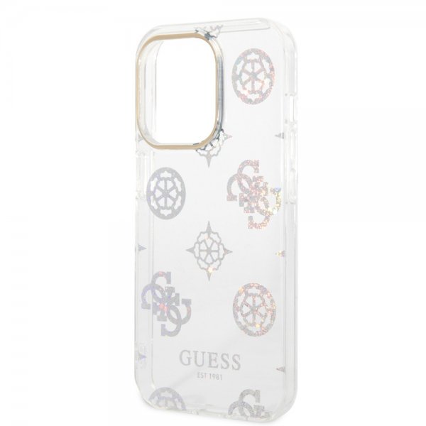 Guess iPhone 14 Pro Cover Peony Glitter Hvid
