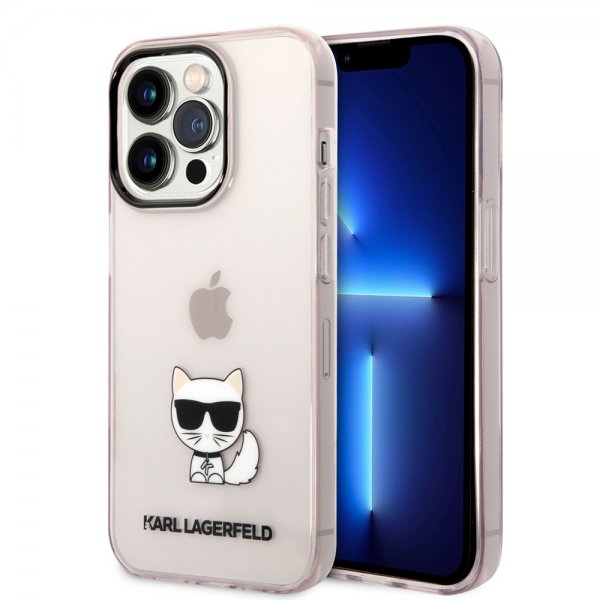 Karl Lagerfeld iPhone 14 Pro Cover Printed Choupette Transparent Rosa
