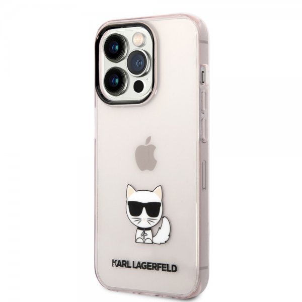 Karl Lagerfeld iPhone 14 Pro Cover Printed Choupette Transparent Rosa
