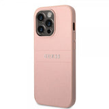 Guess iPhone 14 Pro Cover Saffiano Metal Logo Stripes Rosa