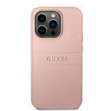 Guess iPhone 14 Pro Cover Saffiano Metal Logo Stripes Rosa
