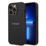 Guess iPhone 14 Pro Cover Saffiano Metal Logo Stripes Sort