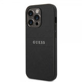 Guess iPhone 14 Pro Cover Saffiano Metal Logo Stripes Sort
