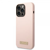 Guess iPhone 14 Pro Cover Silicone Metal Plate MagSafe Pink