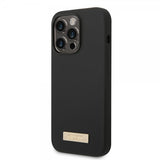 Guess iPhone 14 Pro Cover Silikone Metalplade MagSafe Sort