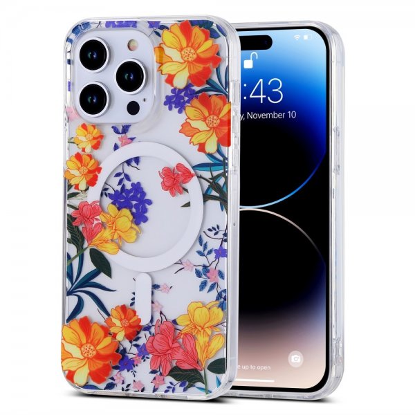 iPhone 14 Pro Cover Spring Series MagSafe Røde Blomster