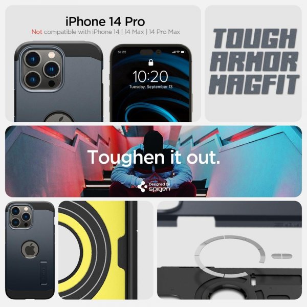 Spigen iPhone 14 Pro Cover Tough Armor MagFit Metal Slate