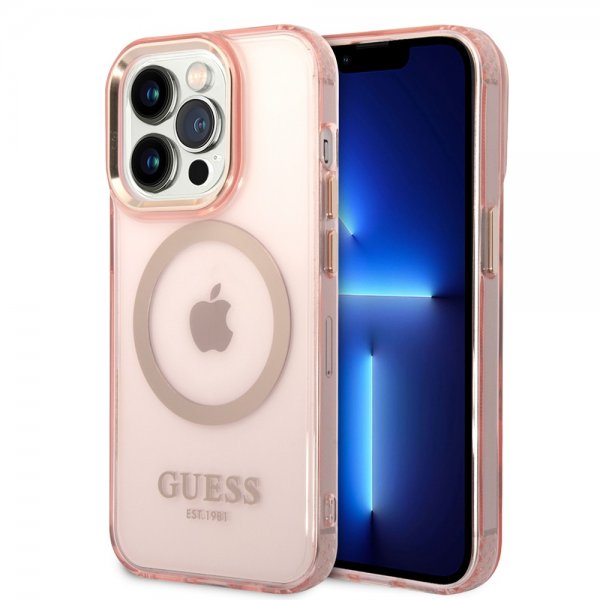 Guess iPhone 14 Pro Cover Gennemsigtigt MagSafe Rosa