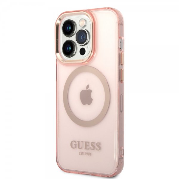 Guess iPhone 14 Pro Cover Gennemsigtigt MagSafe Rosa