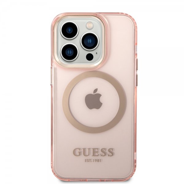Guess iPhone 14 Pro Cover Gennemsigtigt MagSafe Rosa