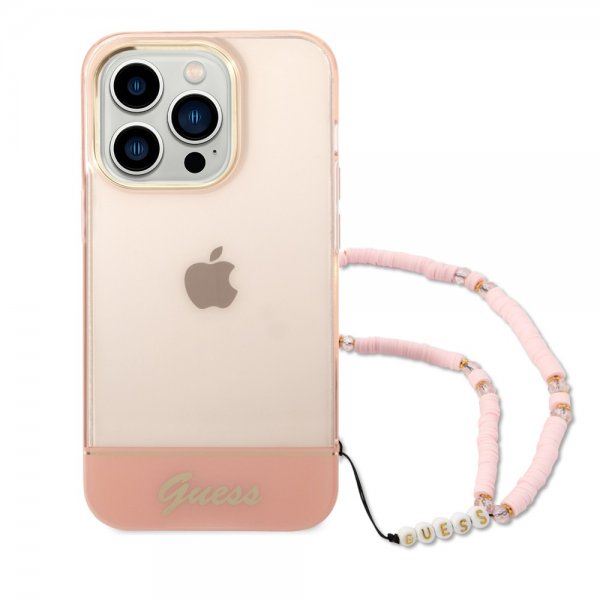 Guess iPhone 14 Pro Cover Translucent med strop Rosa