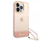 Guess iPhone 14 Pro Cover Translucent med strop Rosa