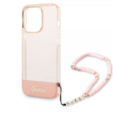 Guess iPhone 14 Pro Cover Translucent med strop Rosa