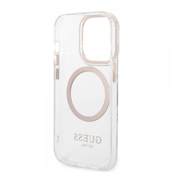 Guess iPhone 14 Pro Transparent MagSafe Guld Transparent Cover