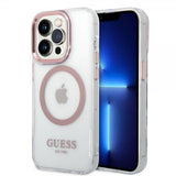Guess iPhone 14 Pro Cover Transparent MagSafe Rosa Transparent