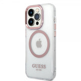 Guess iPhone 14 Pro Cover Transparent MagSafe Rosa Transparent