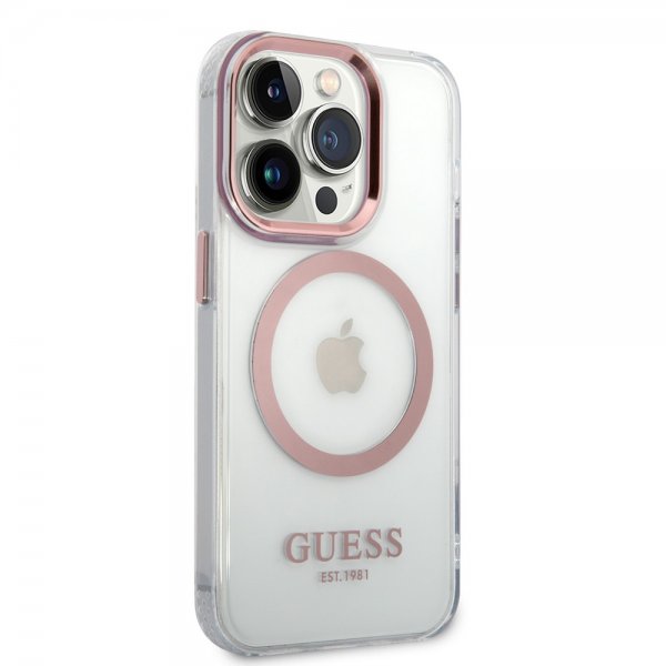 Guess iPhone 14 Pro Cover Transparent MagSafe Rosa Transparent