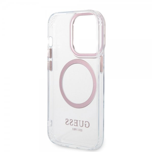Guess iPhone 14 Pro Cover Transparent MagSafe Rosa Transparent