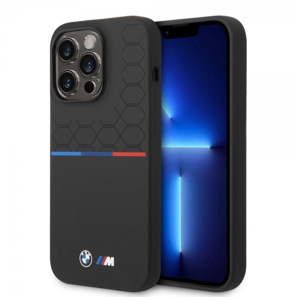 BMW iPhone 14 Pro Cover Tricolor Line & Logo Sort