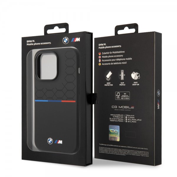BMW iPhone 14 Pro Cover Tricolor Line & Logo Sort