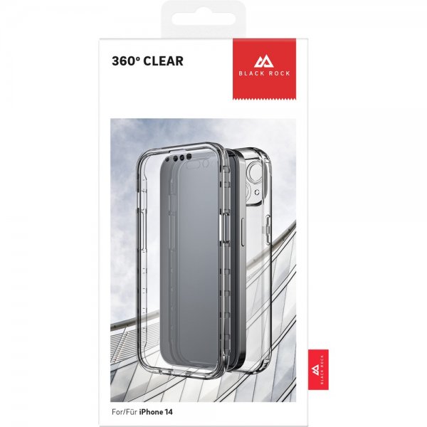 Black Rock iPhone 14 Cover 360° Real Glass Case Sort Klar